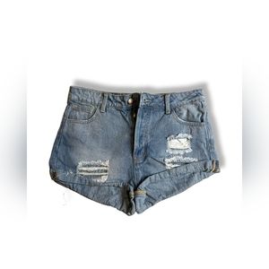Fashion Nova Can't Cuff Me 5-Button Distressed Denim Shorts, Size 7